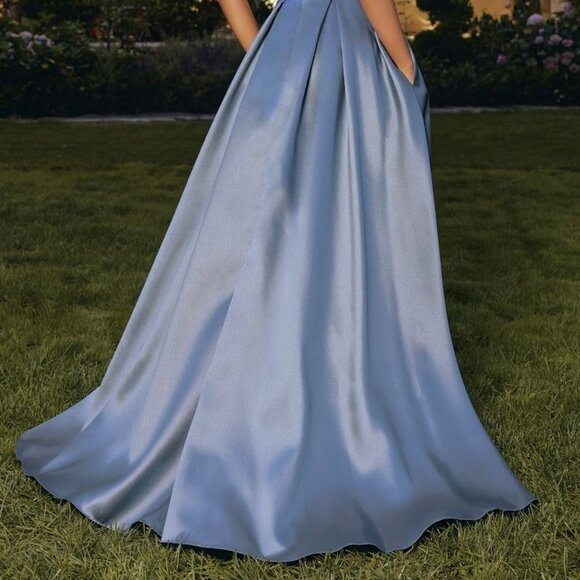 New Black A-Line Mikado Sleeveless Gown w/ Pleated Skirt & Side Pockets CD T814 - Picture 6 of 9